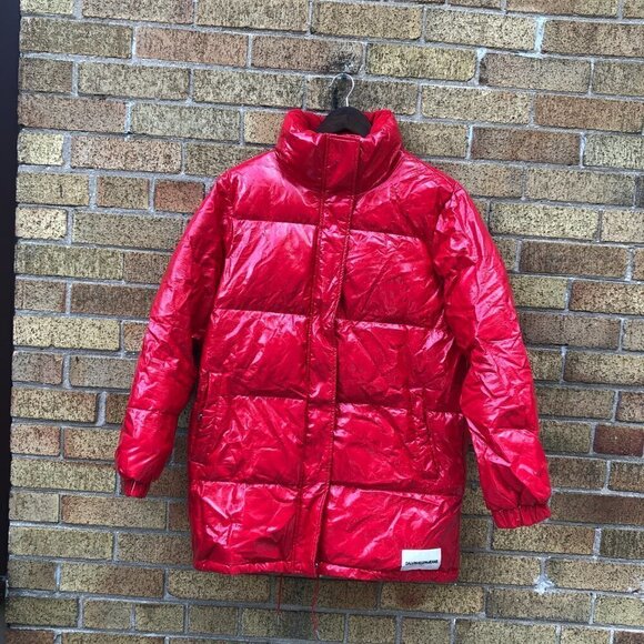 2018 Calvin Klein Polyester Bubble Jacket Large Red - Picture 6 of 9